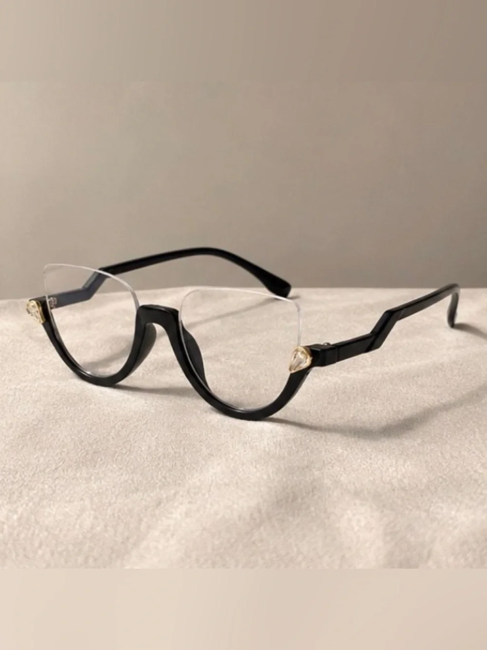 Women’s Cat Eye Clear Lens Fashion Eyeglasses Black Semi Rimless